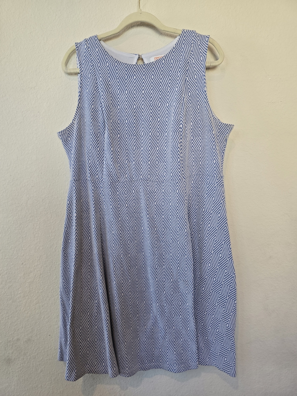 Renee C. Blue & White Geometric Sleeveless Mini Dress Sz 2XL